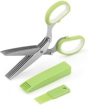 Premium Stainless Steel 5 Blade Kitchen Herb Scissors with Safety Cover and Clea - £27.32 GBP