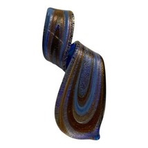 Art Glass Swirl Lampwork Slide Pendant Bead Blue Purple &amp; Gold Tones  2 1/2” - £18.55 GBP