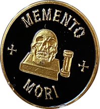 Memento Mori Medallion Black Gold Skull Hourglass Remember You Must Die Stoicism - £10.97 GBP