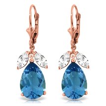 Galaxy Gold GG 14k Rose Gold Leverback Earrings with Blue Topaz and Whit... - £363.72 GBP+
