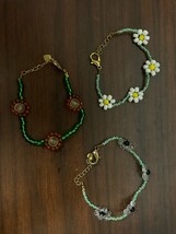 3 Handmade Beaded Flower Bracelets, Adjustable Sizes - £19.75 GBP