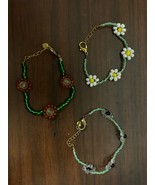 3 Handmade Beaded Flower Bracelets, Adjustable Sizes - £19.38 GBP