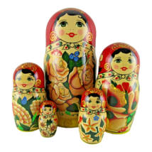 Nesting Dolls 7&quot; 5 Piece, Traditional Flowers Hand Made Set Russian Matryoshka - £79.72 GBP