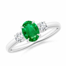 ANGARA Oval Emerald and Round Diamond Three Stone Ring for Women in 14K Gold - £1,919.66 GBP