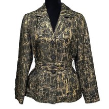 Chicos Black Gold Owl Print Belted Jacket Stretch Blazer Size 1 - £22.70 GBP