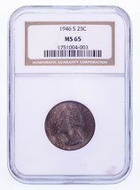 1946-S 25C Washington Quarter Graded by NGC as MS-65 - £26.49 GBP