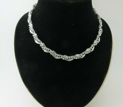 Vintage Trifari Rhinestone Necklace Link Collar 16&quot; Collar Rhodium Plate... - £39.02 GBP