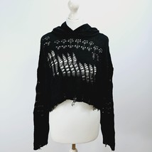 Zara - NEW - Cropped Distressed Knit Hoodie - Black - Medium - £22.19 GBP