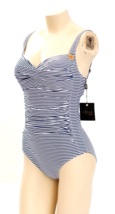 Nip Tuck Swim Blue &amp; White Stripe One Piece Ruched Front Swim Suit Women... - £77.76 GBP