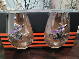 4pc Halloween Broomstick Rhinestone Witch Stemless Wine Glasses Home Decor - £54.58 GBP