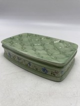 Laura Ashley  Soap Dish Spring Bloom Ceramic Floral Green Quilted Cottage Shabby - £11.78 GBP