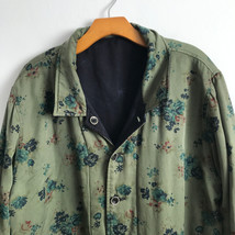 TravelSmith Bomber Jacket Green Blue Floral Quilted Reversible Floral Button - £26.02 GBP