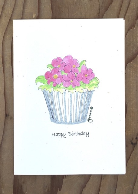 Primary image for Silver Glitter Birthday Cupcake with Pink Flowers Greeting Card