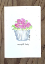 Silver Glitter Birthday Cupcake with Pink Flowers Greeting Card - $11.50