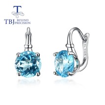 Natural sky blue topaz round 10gemstone ring earring jewelry set S925 silver jew - $201.97