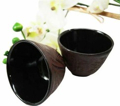 Japanese Tetsubin Style Cast Iron Tea Cups Set of Two Bamboo Design Red ... - $27.41 CAD