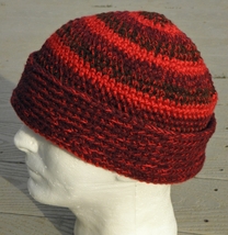 Cool Darker Red and Black Larger Crocheted Beanie - Handmade by Michaela - $35.00