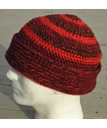 Cool Darker Red and Black Larger Crocheted Beanie - Handmade by Michaela - £27.65 GBP