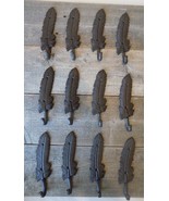 12 COAT HOOKS FEATHER CAST IRON HAT RACK HALL TREE ENTRY WAY TOWEL BATH ... - $44.99