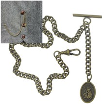 Albert Chain Bronze Pocket Watch Chain Saint Anthony Medal Fob Swivel Clasp A198 - £13.32 GBP