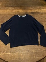 Tommy Hilfiger Mens Crew Neck Jumper Sweater Large Navy Blue Cotton - £22.26 GBP