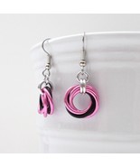 Love knot chainmail earrings, hot pink &amp; black handmade jewelry - £12.01 GBP