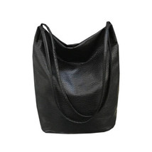 Women Leather Handbags Black Bucket Shoulder Bags Ladies Bags Large Capacity - £16.03 GBP