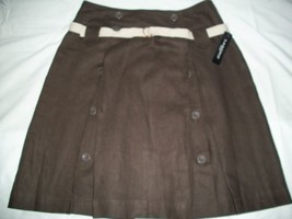 Women&#39;s Sandro Solid Skirt Size 10 Brown Front Pleats Button Closing Belt - $29.99