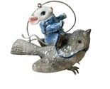 Kurt Adler Blue and Gray Mouse Riding a Snowy  Bird Ornament NWT 3.25 in - $11.44