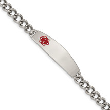 Chisel Stainless Steel Polished with Red Enamel Medical ID 8.5 inch Curb Chain B - $60.55