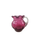 Vintage Pilgrim Glass Optic Cranberry Pink Pitcher w Ribbed Applied Clea... - £24.51 GBP