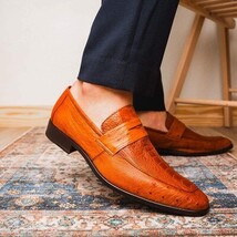 Fangio Classic Penny Loafer Genuine Ostrich Leg Quil Cognac image 10