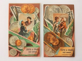 Lot 1880s Antique 2pc Cooper &amp; Conrad Dry Goods Phila Pa Victorian Trade Cards - £14.99 GBP