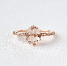 Natural Pink Morganite Engagement Ring, 14K Rose Gold Plated Oval Shape Jewelry - £75.97 GBP