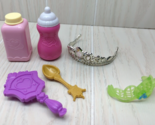 Disney baby doll pink bottle baby powder spoon brush crowns accessories lot - $12.86