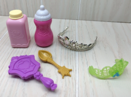 Disney baby doll pink bottle baby powder spoon brush crowns accessories lot - $12.86