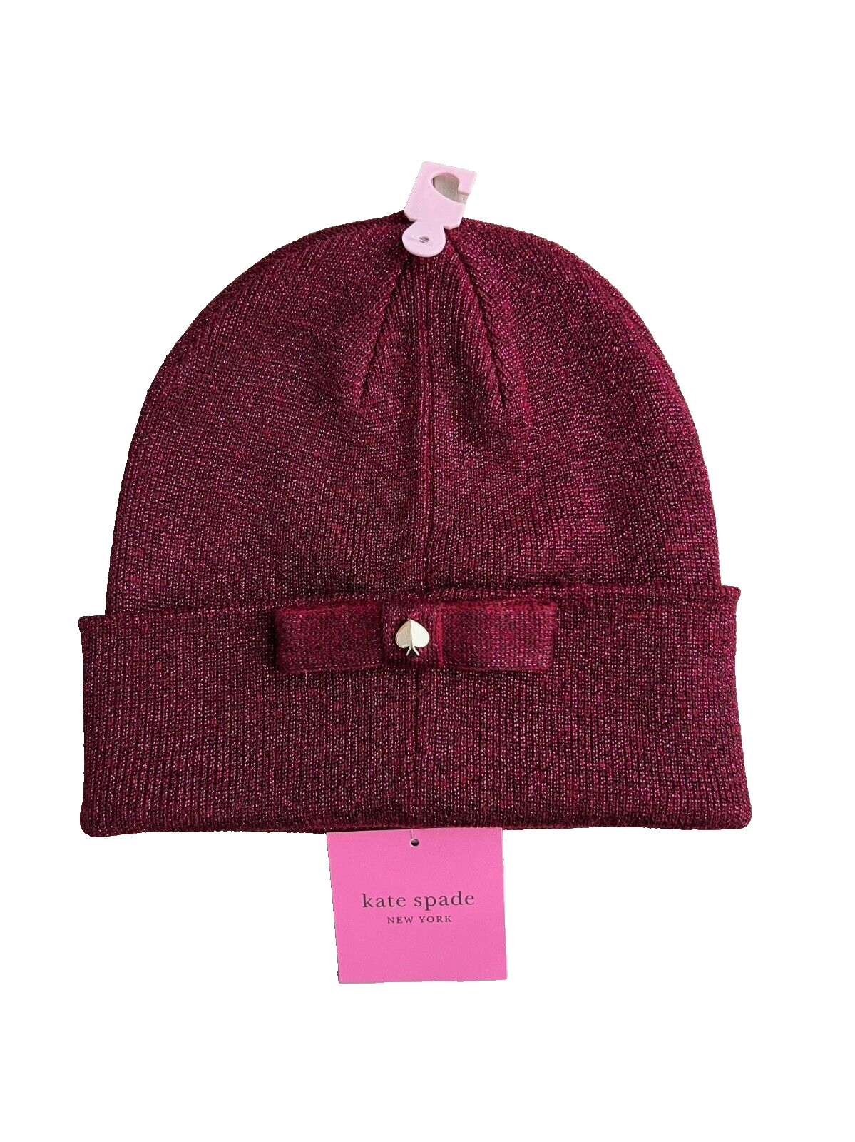 Kate Spade New York Bow Cuffed Beanie Hat Glitter Red - $79.17