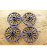 4 Small Cast Iron Wagon Wheel 6 3/4&quot; Wide Table Cart Wheels Spoke Rustic... - $74.99