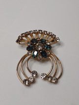 Scitarelli Gold Tone With Green And Clear Rhinestone Brooch Or Pendant  - £27.91 GBP