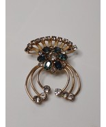Scitarelli Gold Tone With Green And Clear Rhinestone Brooch Or Pendant  - £27.89 GBP