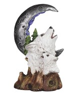 Winter Pine Forest Howling Snow White Wolf Mother And Cub With LED Moon ... - $45.09 CAD