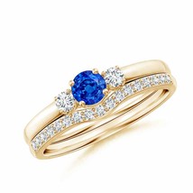 ANGARA Sapphire and Diamond Three Stone Bridal Set in 14K Solid Gold - £1,513.32 GBP