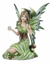 Earth Gaia Summer Fairy Goddess With Moss Jade Dragon Statue Fae Pixie Decor - £39.33 GBP