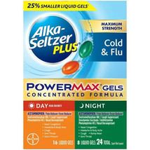 Alka-Seltzer Plus Maximum Strength Powermax Cold &amp; Flu Day + Night 24 Li... - £13.02 GBP