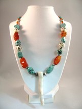  Carnelian, Bone, Coral,Turquoise,  Sterling Silver Necklace RKS421 - £91.92 GBP