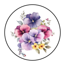 30 Pretty Pansies Stickers Envelope Seals Labels 1.5&quot; Round Floral Flowers - £5.58 GBP