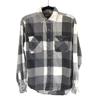 Arizona Jeans Mens 100% Cotton Button Down Plaid Flannel Shirt Black White S - £9.89 GBP