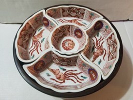 Japanese Vintage Dish Ware Red White Dragon 6PC Lazy Susan Separate Bowls Rotate - £48.13 GBP