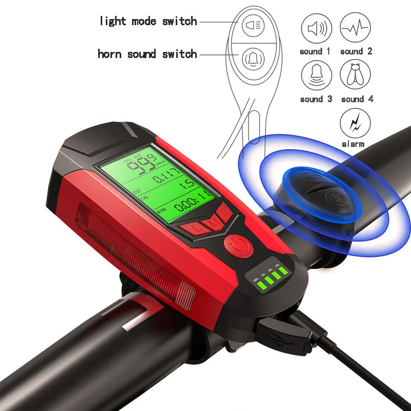 3 in 1 USB Bicycle Flashlight 5 LED Bicycle Computer/Alarm Horn Bike Front Light - £8.65 GBP+
