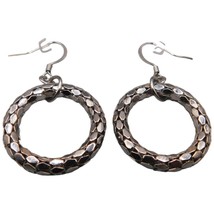 Pierced Women Earrings Circle Textured Dangle French Wire Silver Tone Fashion - £7.82 GBP